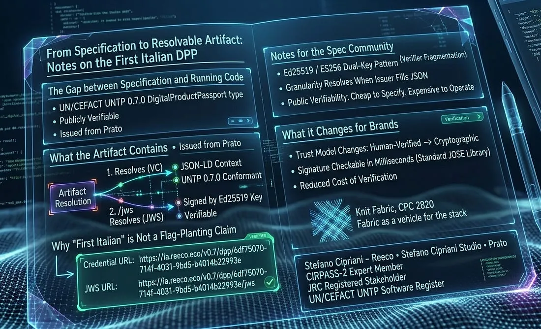 من المواصفات إلىArtifact القابلة للحل: ملاحظات حول أول DPP الإيطالي